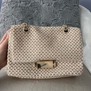 ALDO beige crochet purse with gold hardware